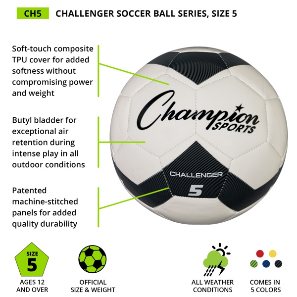 CHALLENGER SOCCER BALL, SIZE 5, RED/WHITE