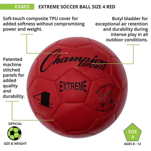 EXTREME SOCCER BALL SIZE 4 RED