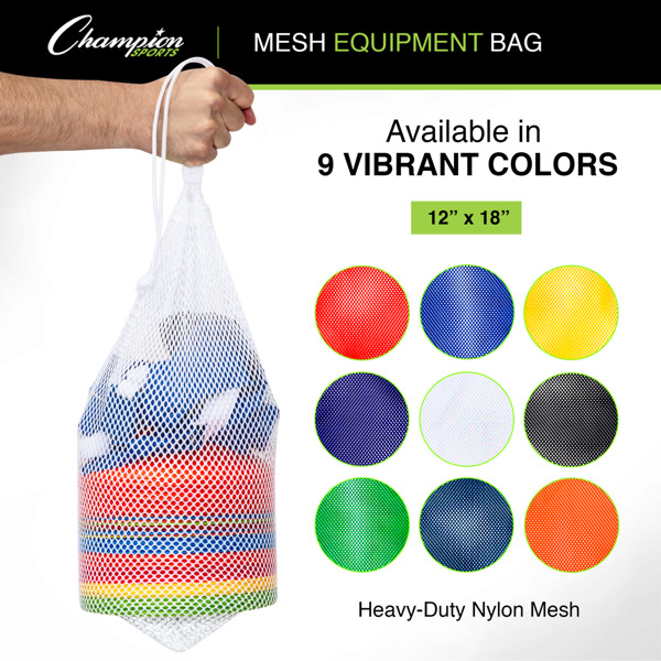 Champion Sports Mesh Sports Equipment Bag Beach Laundry Multipurpose Nylon Drawstring Sack with Lock and ID Tag for Balls 