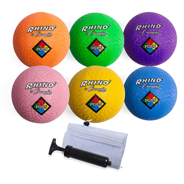 8.5” Inch Playground Ball Four Square Balls 2-Tone 6pk & Pump 