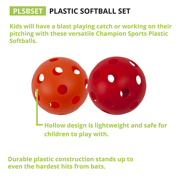 Set of 12 Champion Sports Plastic 12" Softballs Training Practice Balls