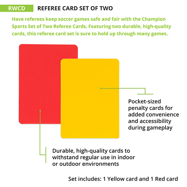 Champion Sports Referee Card Set of Two 1 Red Card 1 Yellow Card Pack of 6 