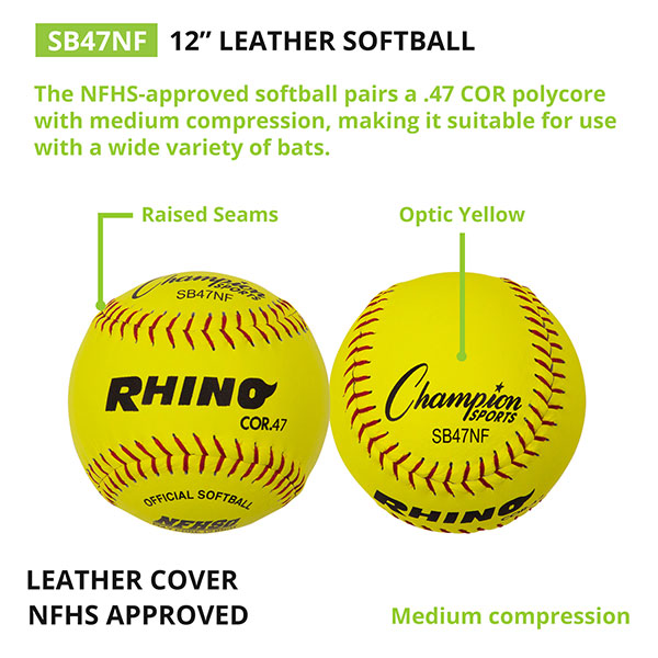 Champion Sports Optic Yellow Synthetic Leather Softball NEW SB11 Cor.47 