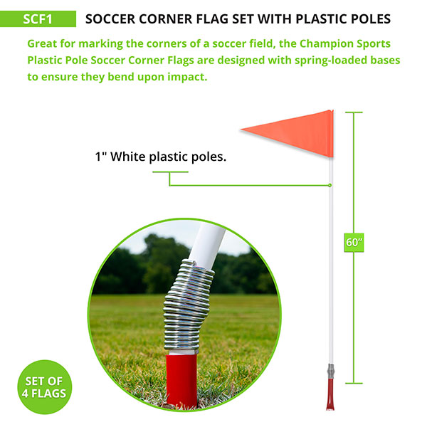 Kosma Pack of 4pc Corner Flag Spring Loaded White Pole with Red/Black Quadrant Pattern Flags in Carry bag Football Training Corner Flags pole